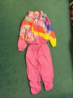 Vintage Pink Colorblock Women's Tracksuit Jacket & Pants